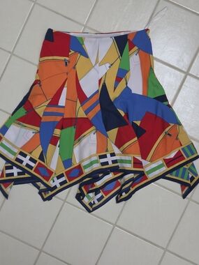 Lauren Ralph Lauren Multicolor Asymmetrical Nautical-Print Skirt
